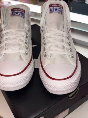 Converse White Canvas Low Top Sneakers with Red Trim